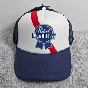 Pabst Blue Ribbon Beer Stripe Men's Trucker Meshback Snapback Cap Hat NWT